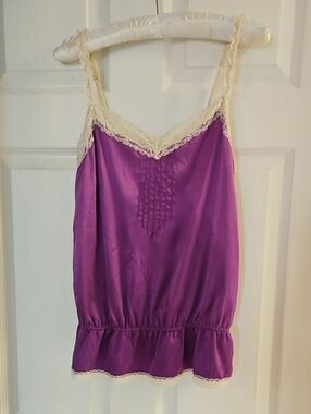 aerie Purple Satin Lace-Trim Camisole